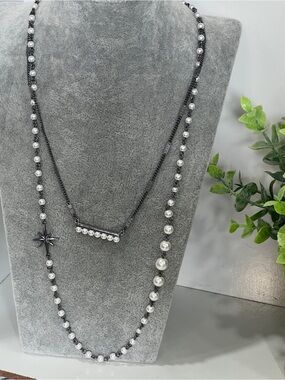 Pearl Accent Black Chain Layered Necklace